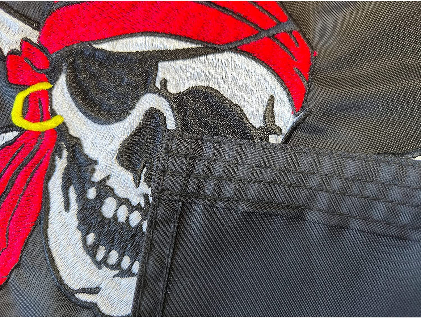 Red Bandanna Hat Pirate Boat Flag 12x18 Inch Made in USA, Embroidery Jolly Roger Pirate Yacht Flags with 2 Brass Grommet, Heavy Duty Nylon Skull Outdoor Banner for All Weather