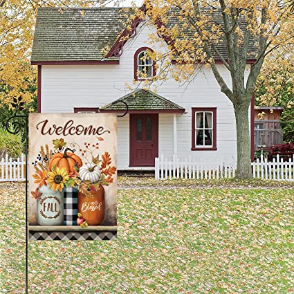 Fall Garden Flag 12 x 18 Inch Double Sided for Outside Autumn Pumpkin Welcome Decorations Banner Seasonal Farmhouse Yard Decor