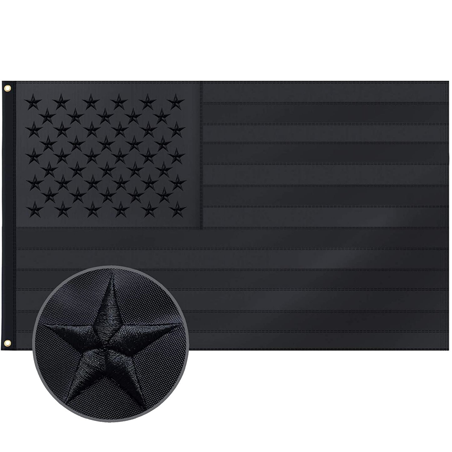 All Black American Flag - 3x5 Ft Outdoor American Black Flags Embroidered Stars Heavy Duty Blackout Tactical US Banner Made from Nylon Sewn Stripes Indoor with Brass Grommets (Black)