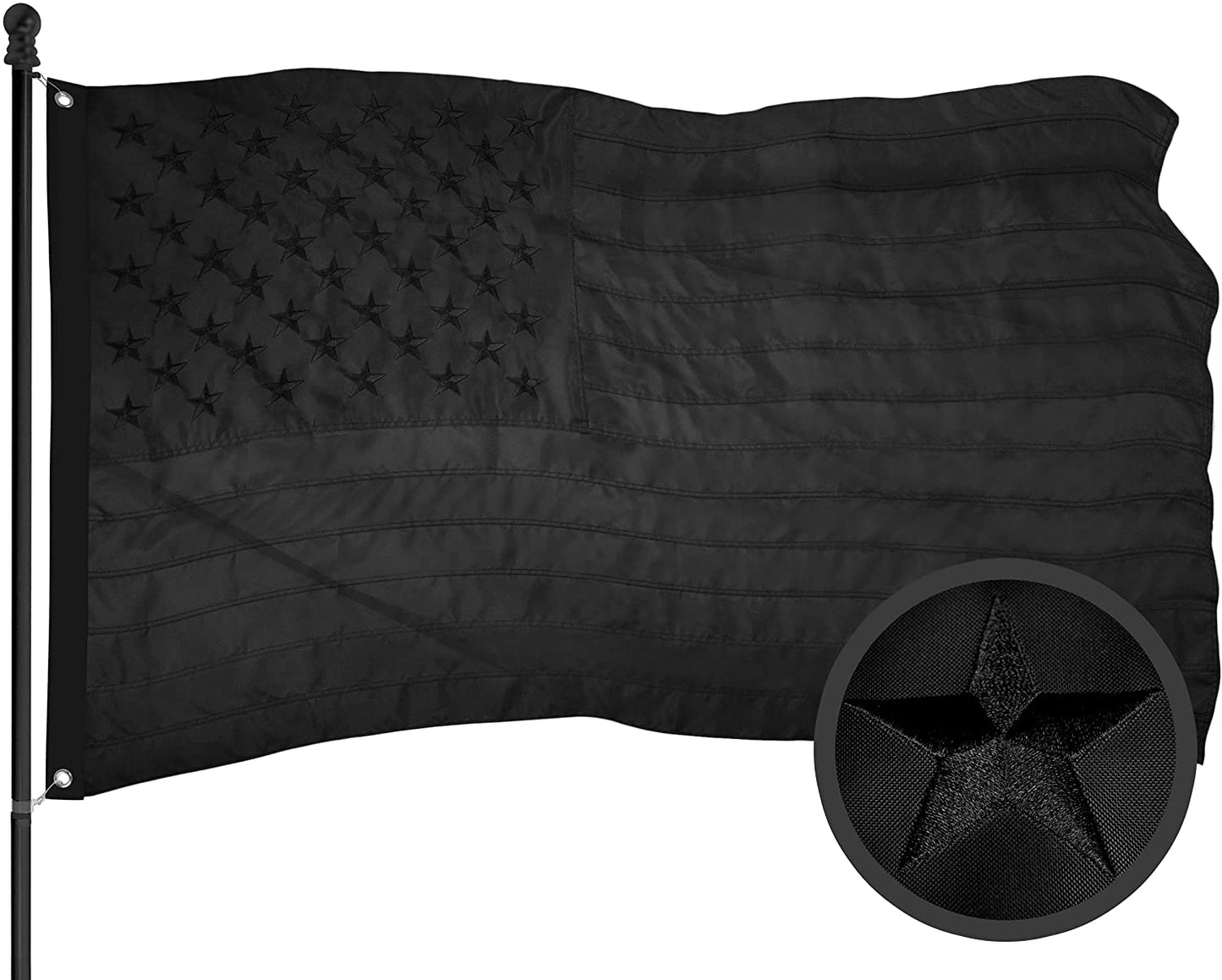 All Black American Flag - 3x5 Ft Outdoor American Black Flags Embroidered Stars Heavy Duty Blackout Tactical US Banner Made from Nylon Sewn Stripes Indoor with Brass Grommets (Black)